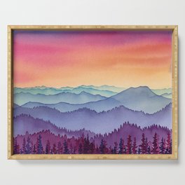 Beauty of the Earth Colorful Watercolor Layered Mountains Serving Tray