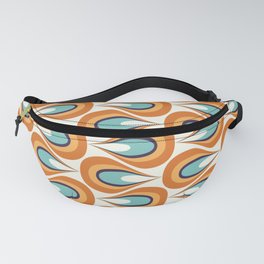 Retro Mid Century Modern Geometric Flame in Orange and Turquoise Fanny Pack