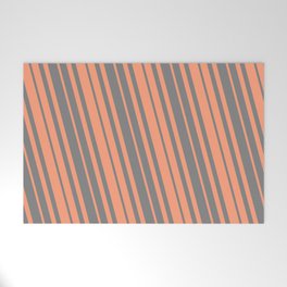 [ Thumbnail: Light Salmon and Grey Colored Striped/Lined Pattern Welcome Mat ]
