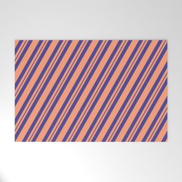 [ Thumbnail: Light Salmon and Dark Slate Blue Colored Lines/Stripes Pattern Welcome Mat ]