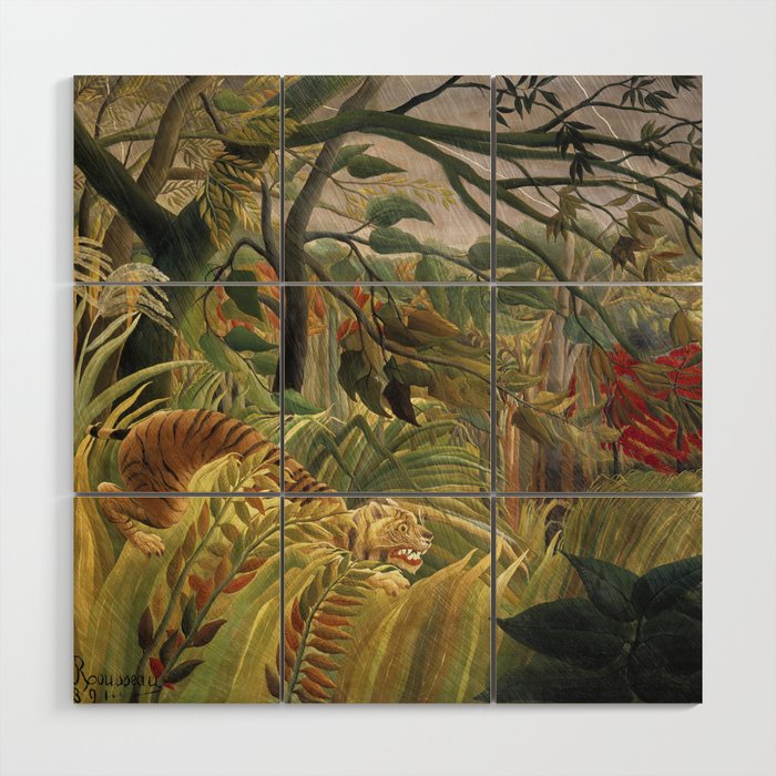 Henri Rousseau Tiger in a Tropical Storm Famous Painting Wood Wall Art