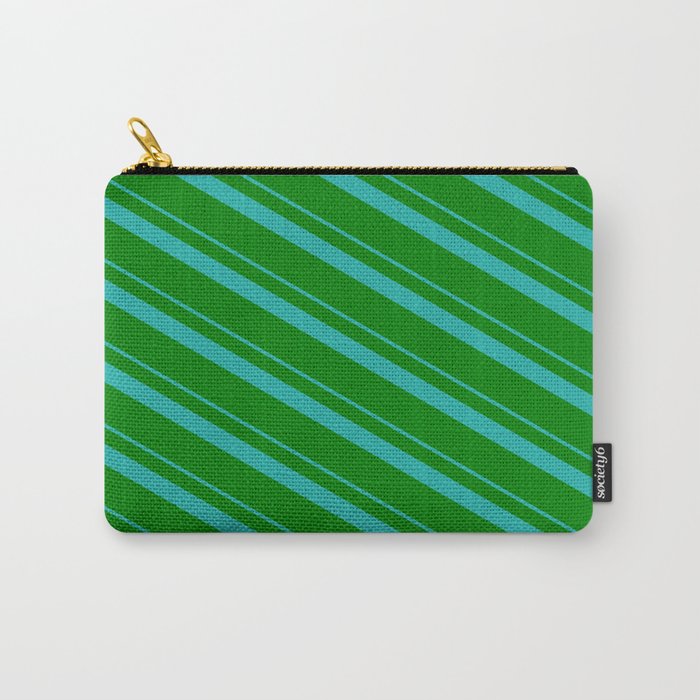Light Sea Green and Green Colored Stripes/Lines Pattern Carry-All Pouch