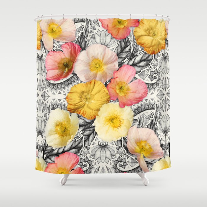Collage of Poppies and Pattern Shower Curtain