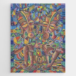 The Happy Villagers IV painting of traditional African village life Jigsaw Puzzle