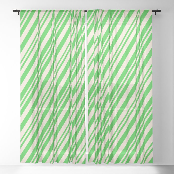 Lime Green & Beige Colored Stripes/Lines Pattern Sheer Curtain