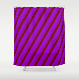 [ Thumbnail: Maroon and Dark Violet Colored Lines/Stripes Pattern Shower Curtain ]