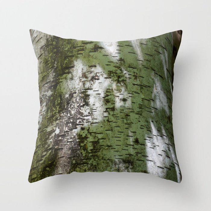 Birch Bark Pattern Green and White Wood Pattern Bring the Outdoors In Throw Pillow