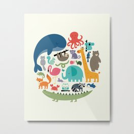 We Are One Metal Print | Animal, Bear, Sloth, Love, Raccoon, Children, Curated, Flamingo, Digital, Graphicdesign 