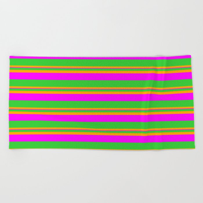 Lime Green, Orange, and Fuchsia Colored Lined Pattern Beach Towel
