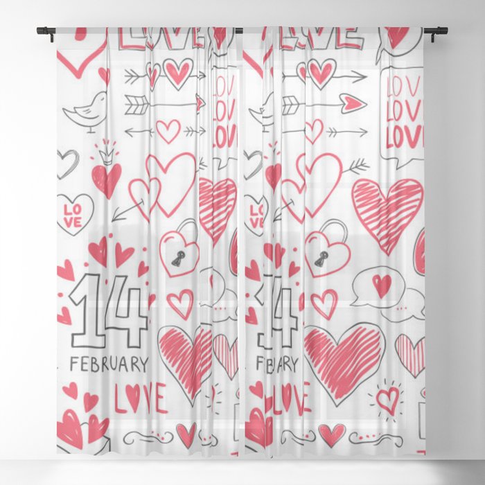 Valentine Doodle Sheer Curtain