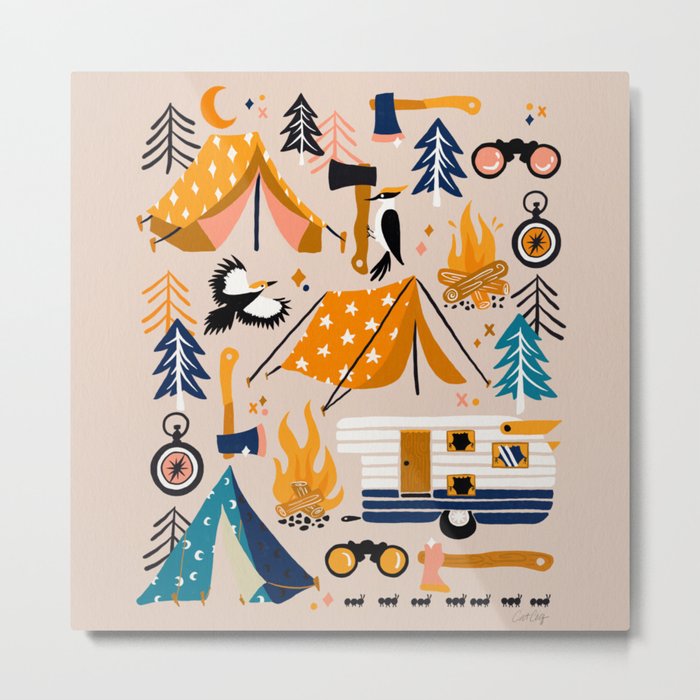 Camping Kit – Orange & Blue Metal Print