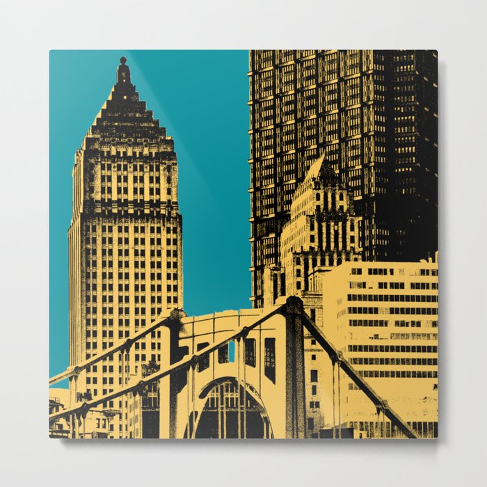 Pittsburgh Steel City Skyline Architecture Bridge Pop Art Print Metal Print