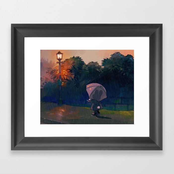 Walking Home in the Rain Framed Art Print