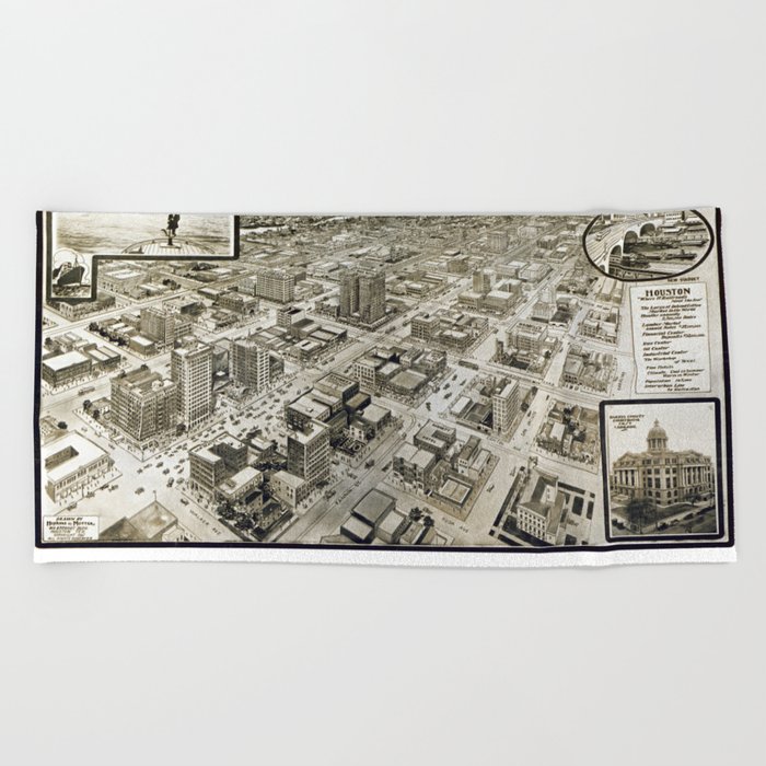 Houston-Texas-United States-1912 vintage pictorial map Beach Towel