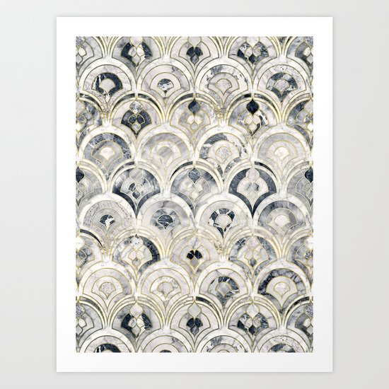 Monochrome Art Deco Marble Tiles Art Print