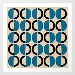 Mid Century Modern Half Circle Pattern 543 Beige Blue and Black Art Print