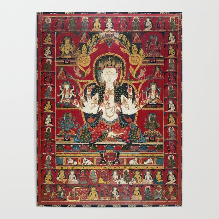 Buddhist Thangka Pratisara Pancha Raksha 56 Deities Poster