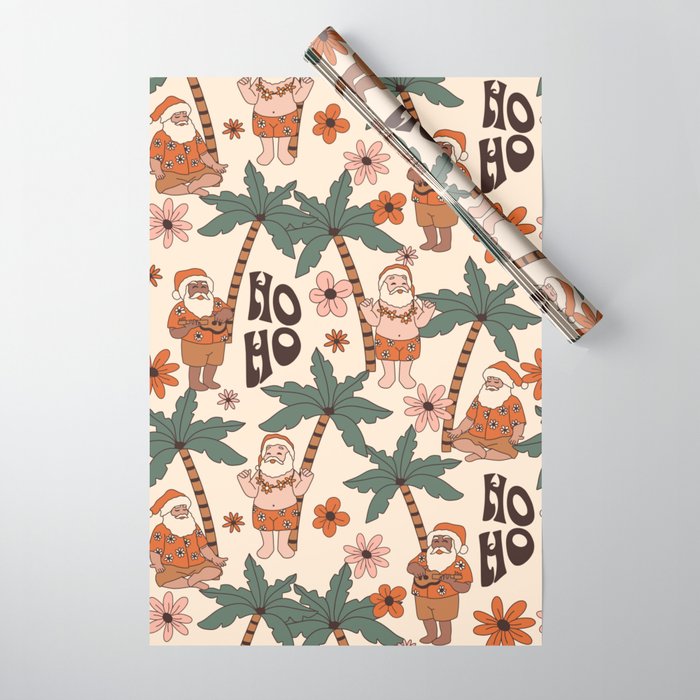 Tropical Christmas Beach Boho Santa Pattern Wrapping Paper by Camila
