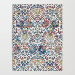 Ankara Ivory Blue Rugs Pattern Poster