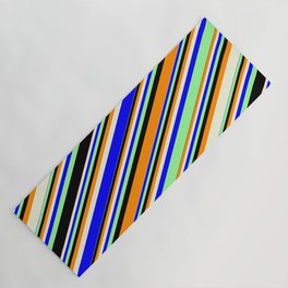 [ Thumbnail: Vibrant Dark Orange, Beige, Blue, Green, and Black Colored Lines/Stripes Pattern Yoga Mat ]