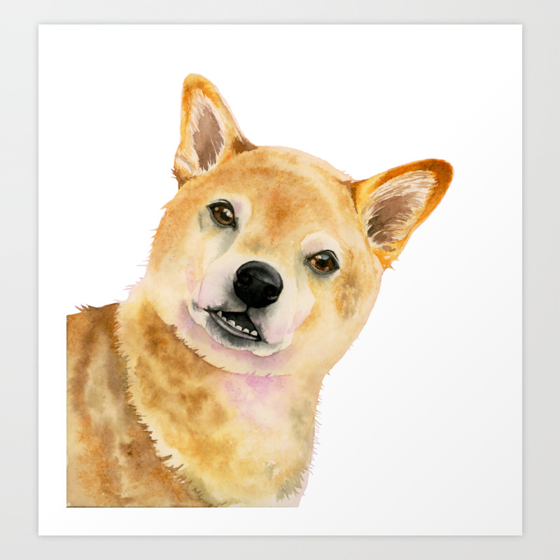 Peak A Boo Cute Shiba Inu Dog Watercolor Painting Art Print By