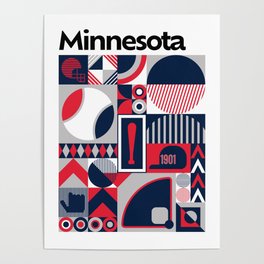 Minnesota Baseball Print, Minimalist Poster, Bauhaus City Art, Minneapolis Team Colour Gift for Baseball Fan Poster