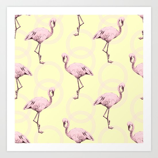 Simply Pink Flamingo Infinity Link Pale Yellow Art Print