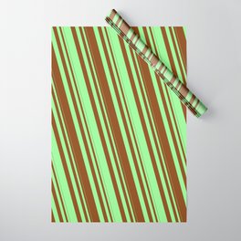 [ Thumbnail: Brown and Green Colored Lined Pattern Wrapping Paper ]