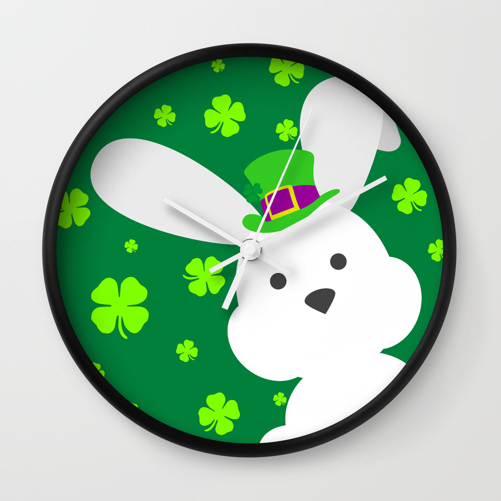 St Patrick S Day Bunny Abstract Animals Nature Flowers Happy Irish Patricks Wall Clock By Absentisdesigns Society6