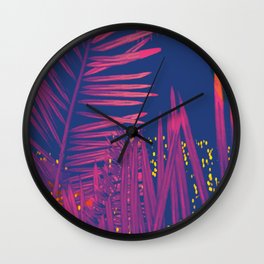 Pink Palms With Fireworks Wall Clock