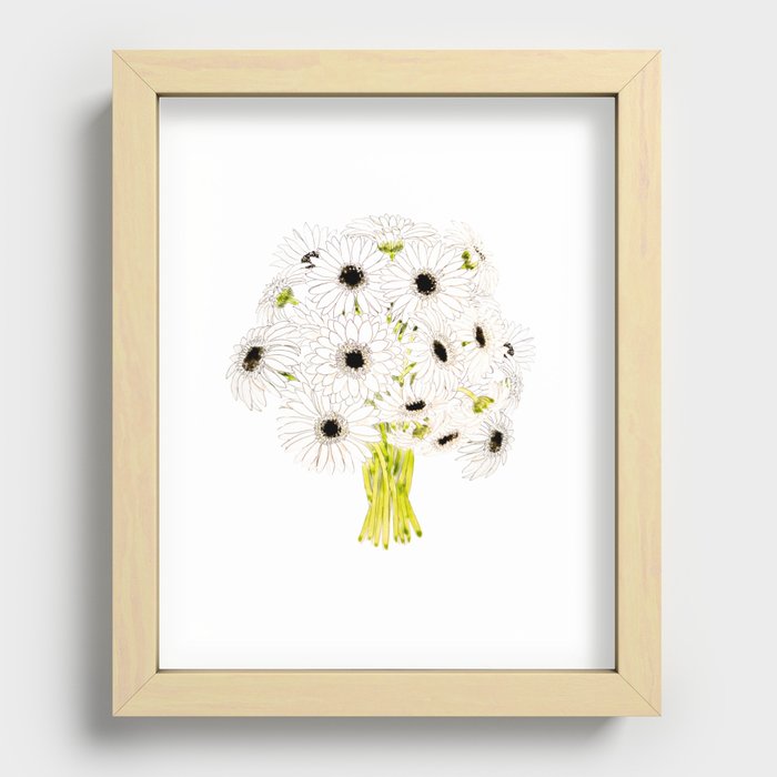 white gerbera flowers ink and watercolor Recessed Framed Print