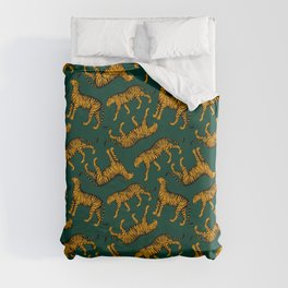 Tigers (Dark Green and Marigold) Duvet Cover