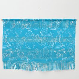Turquoise and White Toys Outline Pattern Wall Hanging