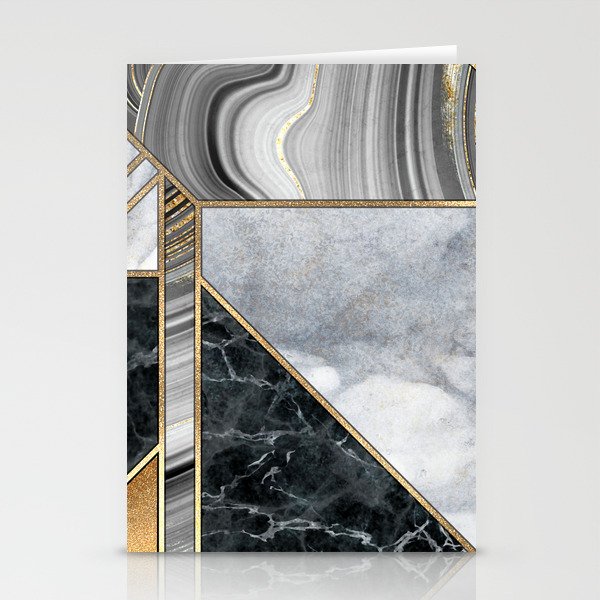 Art Deco Black + Gold + White Marble Geometry Stationery Cards