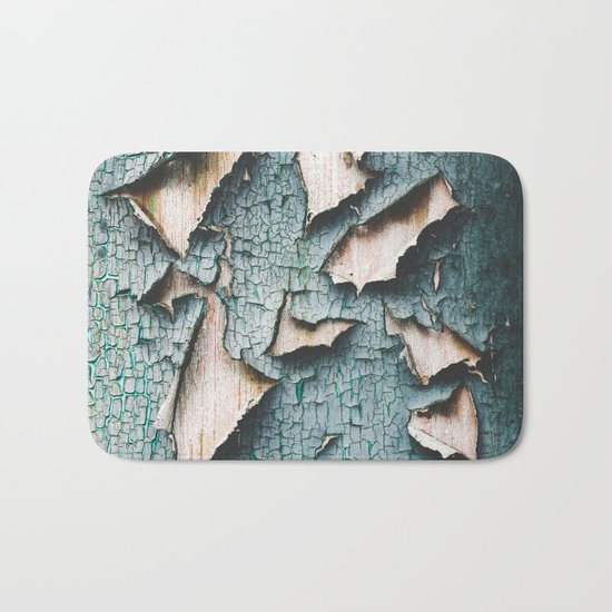 Rustic old light blue green peeling paint Bath Mat