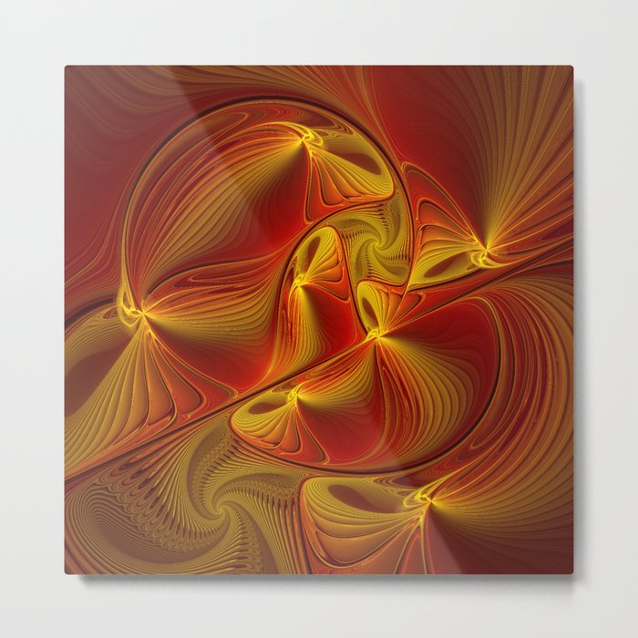 Golden and Red, Abstract Fractal Art Metal Print