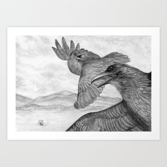 Huginn and Muninn v2 Art Print