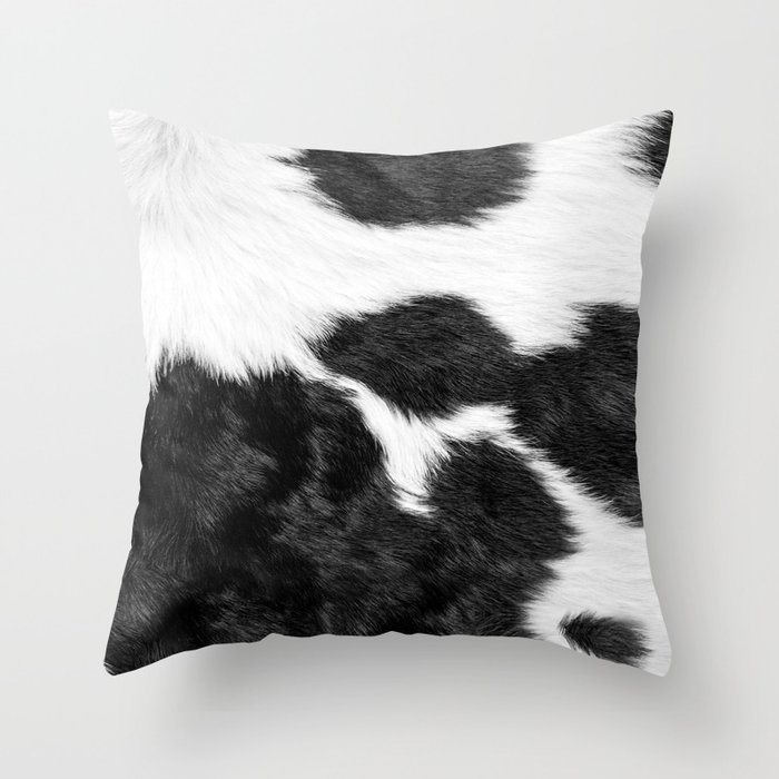 Black and White Cowhide Animal Print Throw Pillow