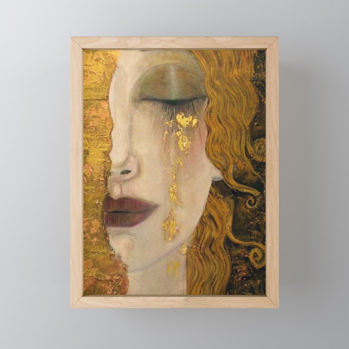 Golden Tears (Freya's Heartache) portrait painting by Gustav Klimt Framed Mini Art Print