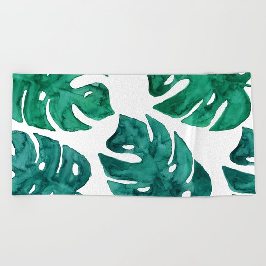 Watercolor Leafs II Beach Towel