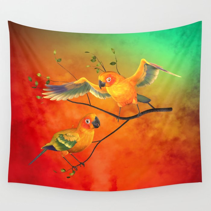 Parrots Sun Conures Wall Tapestry