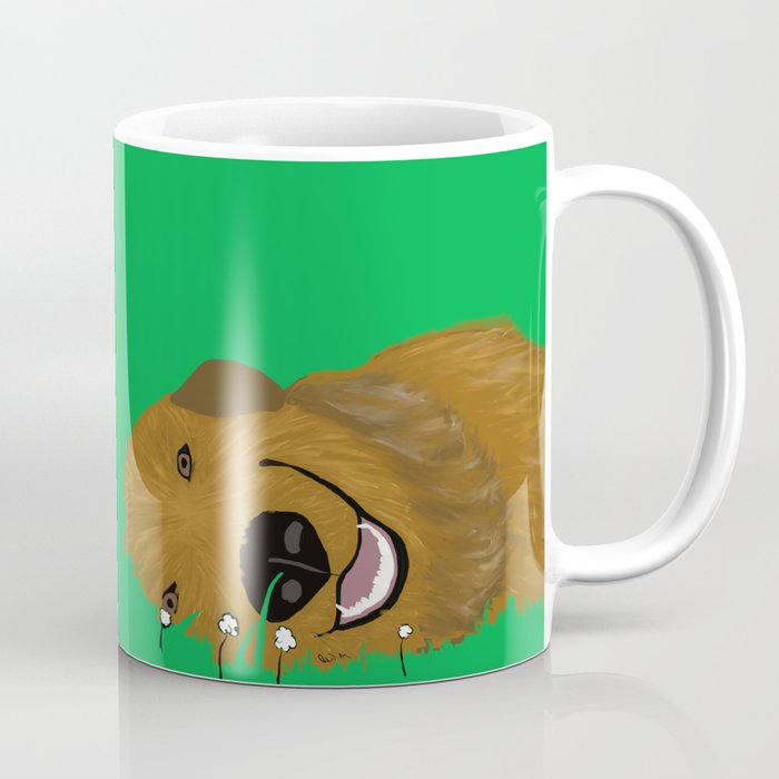 Goldendoodle in Grass Coffee Mug | Drawing, Golden-doodle, Golden-retriever, Dog-in-grass, Grass, Brown-dog, Dog