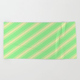 [ Thumbnail: Light Green and Pale Goldenrod Colored Lined/Striped Pattern Beach Towel ]