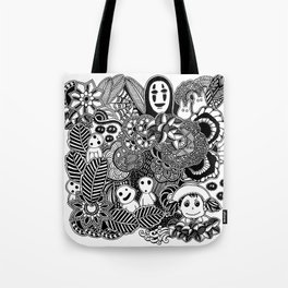 Ghibli  inspired black and white doodle art Tote Bag