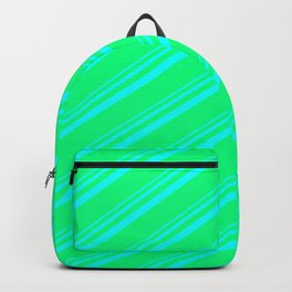 [ Thumbnail: Aqua & Green Colored Lines Pattern Backpack ]