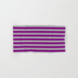 [ Thumbnail: Dark Grey & Purple Colored Striped/Lined Pattern Hand & Bath Towel ]