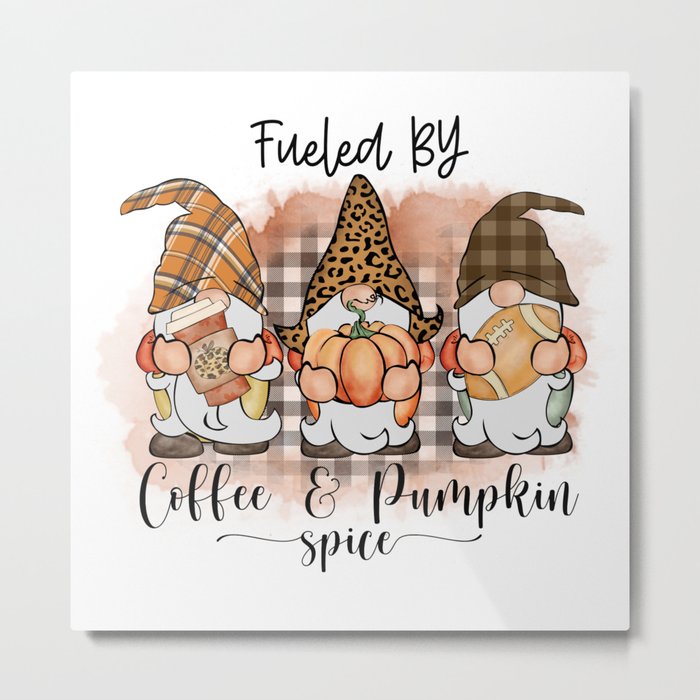 Fall season gnomes with coffee design Metal Print
