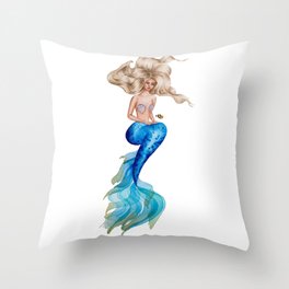 Mermaid and Clown Fish Throw Pillow