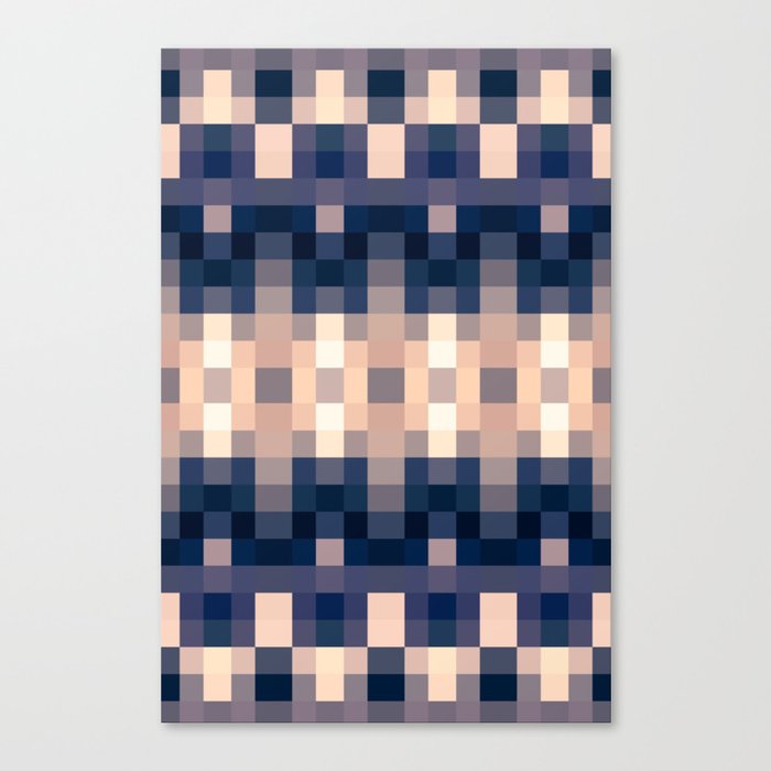 geometric symmetry art pixel square pattern abstract background in brown blue Canvas Print