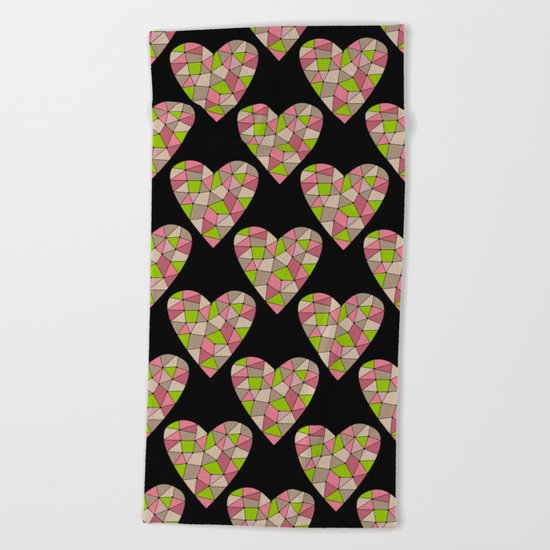 Retro.Mosaic heart . Beach Towel